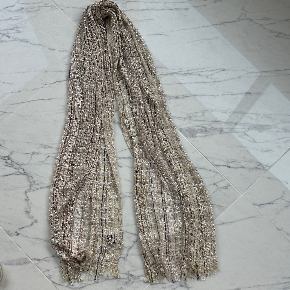 Textured 73”x17” Beige and Brown Scarf